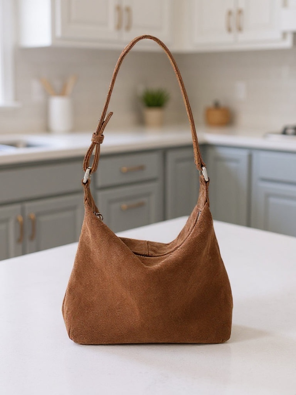 Suede Tan Shoulder Bag - Women - Size Small